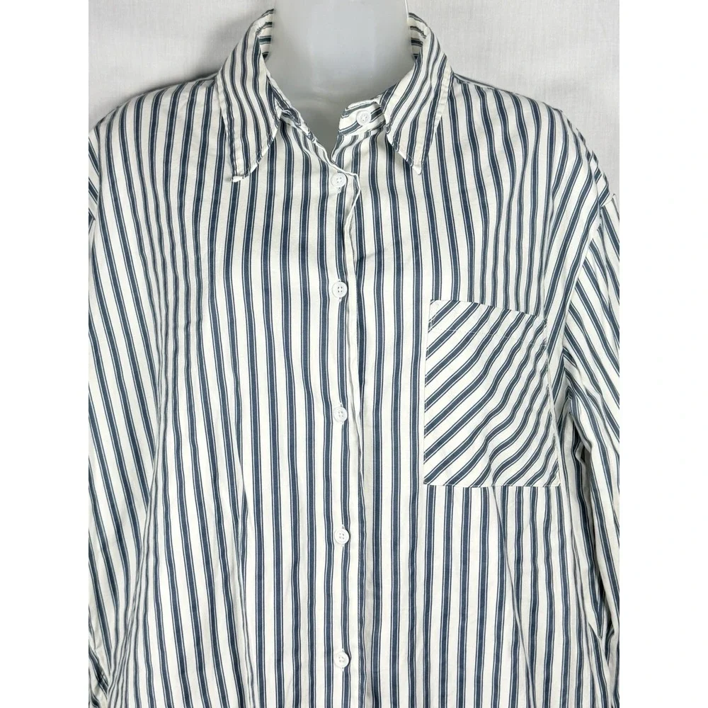 Reformation Will Oversized Shirt Savoy Stripe Womens M Blue Organic Cotton - Picture 3 of 12